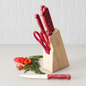 Home Basics 7 Piece Knife Set with Wood Block, Red $8.00 EACH, CASE PACK OF 12