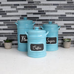 Load image into Gallery viewer, Home Basics 3 Piece Ceramic Canisters with Chalkboard Labels, Turquoise $20 EACH, CASE PACK OF 2
