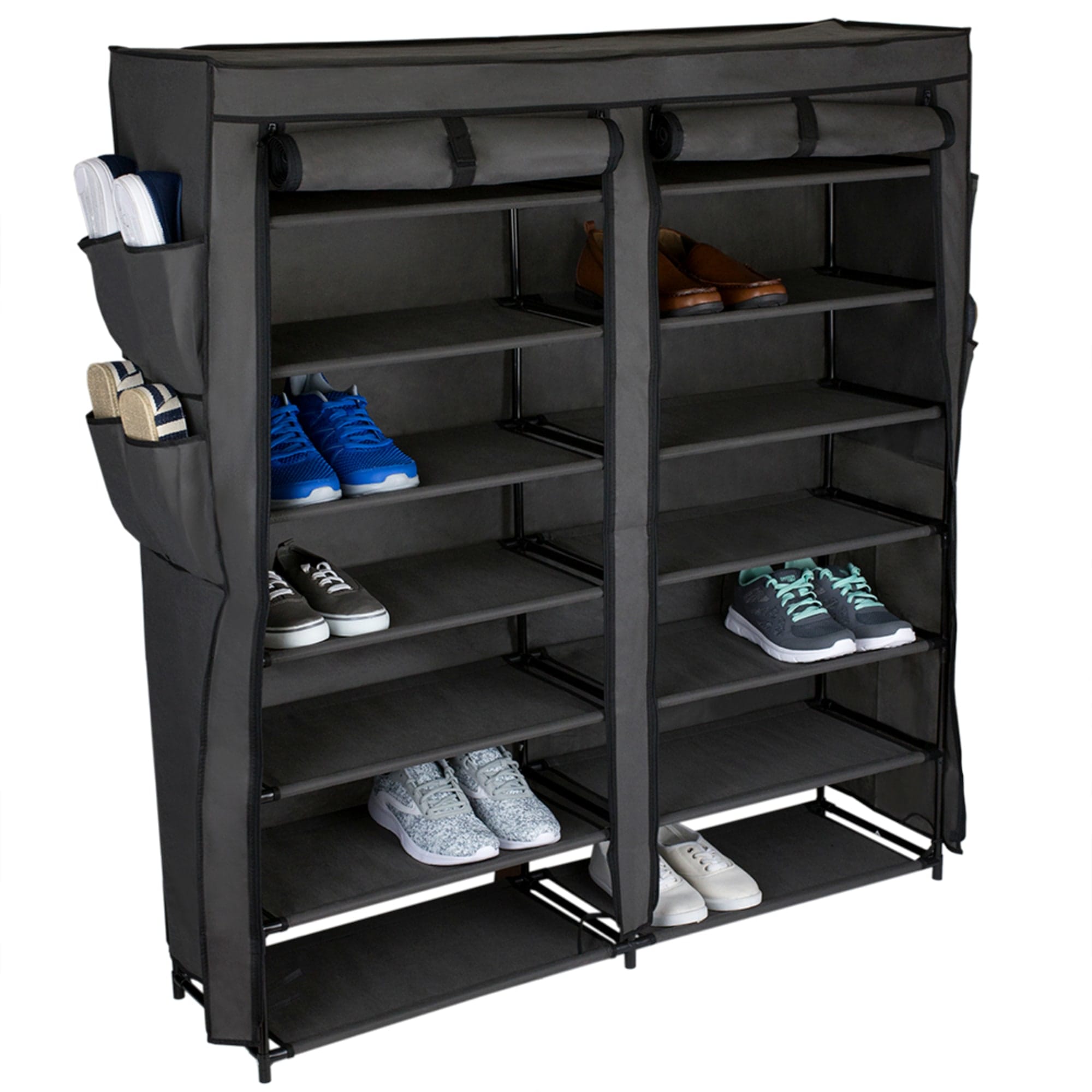 Home Basics 8 Tier Portable Polyester Shoe Closet, Grey, STORAGE  ORGANIZATION