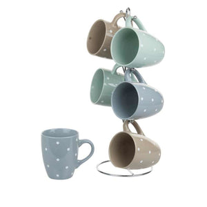 Home Basics 6 Piece Polka Dot Mug Set with Stand, Multi-Color Pastel $10.00 EACH, CASE PACK OF 6