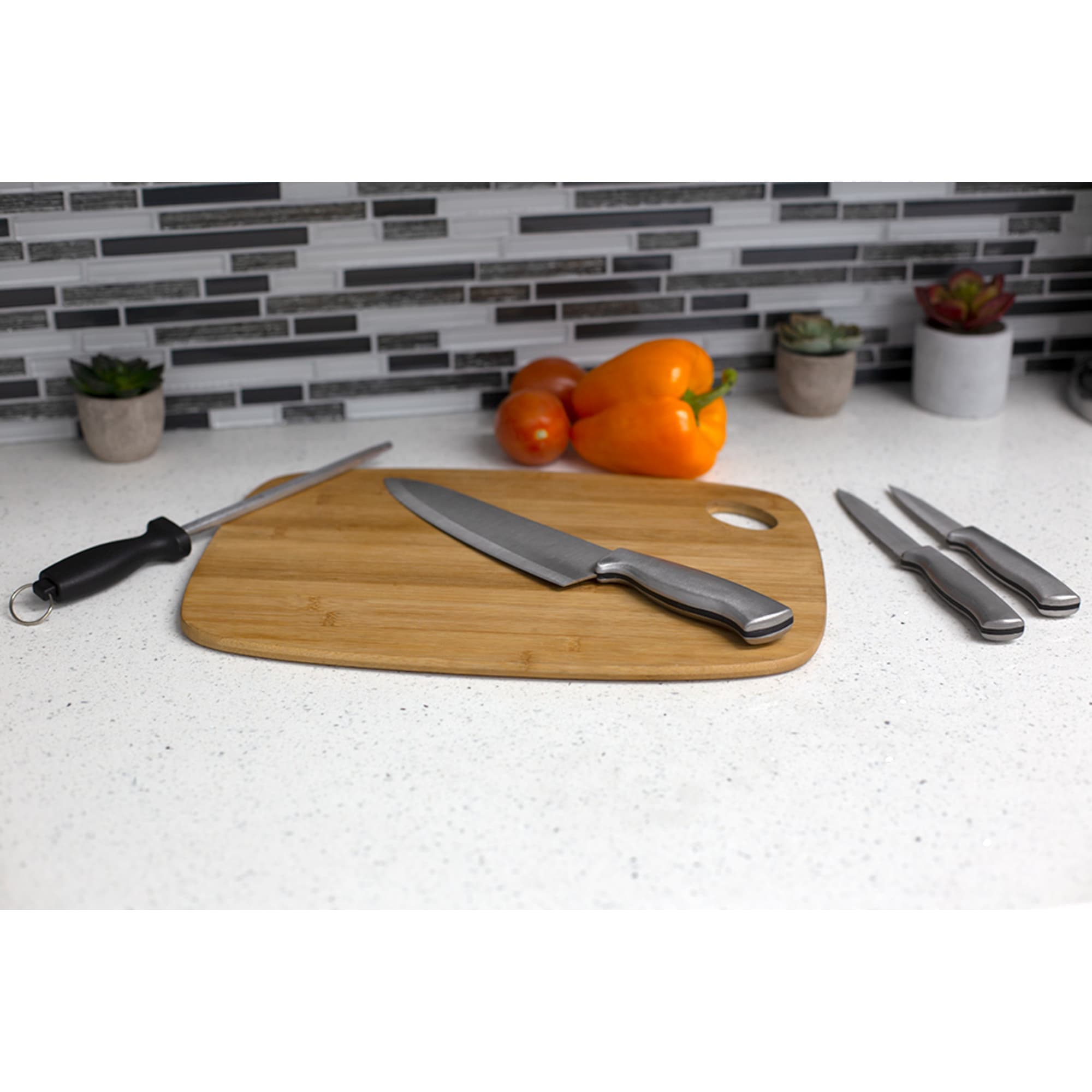 Home Basics Stainless Steel Knife Set with Knife Blade Sharpener, Grey $6.00 EACH, CASE PACK OF 12