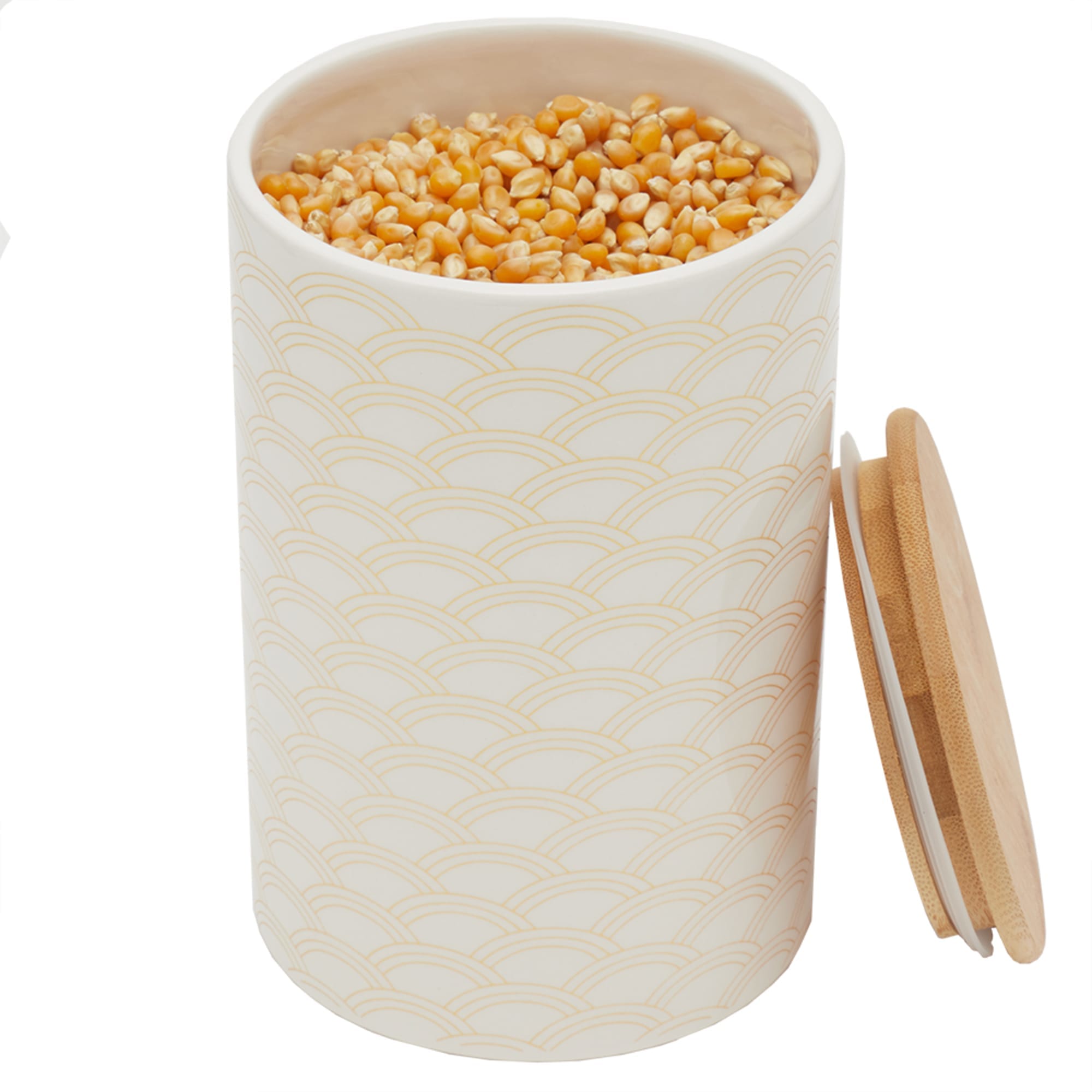 Home Basics Scallop Large Ceramic Canister with Bamboo Top $7.00 EACH, CASE PACK OF 12