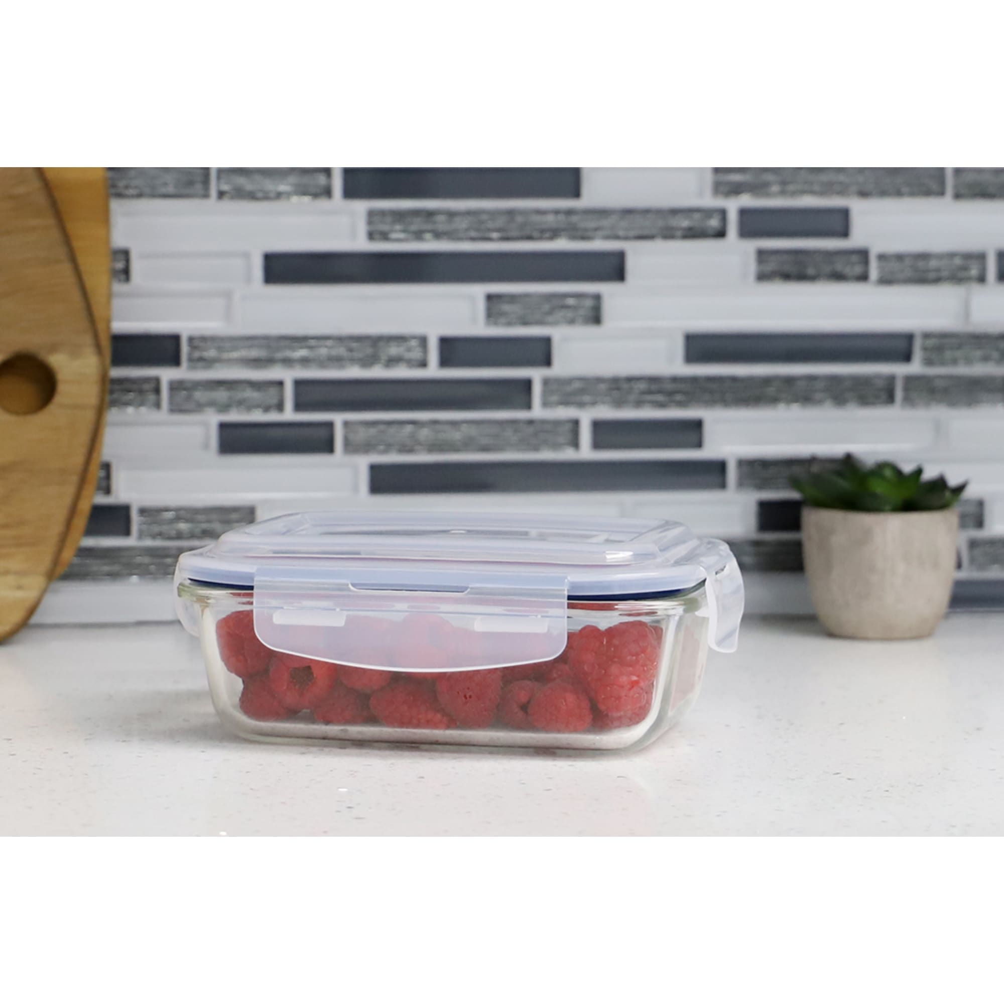 Michael Graves Design 21 Ounce High Borosilicate Glass Rectangle Food Storage Container with Indigo Rubber Seal $4.00 EACH, CASE PACK OF 12