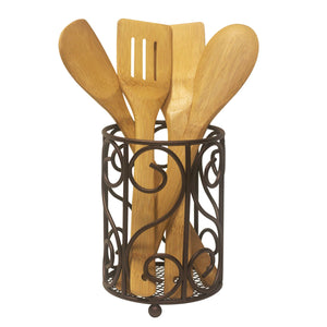 Home Basics Scroll Collection Steel Cutlery Holder with Mesh Bottom and Non-Skid Feet, Bronze $5.00 EACH, CASE PACK OF 6