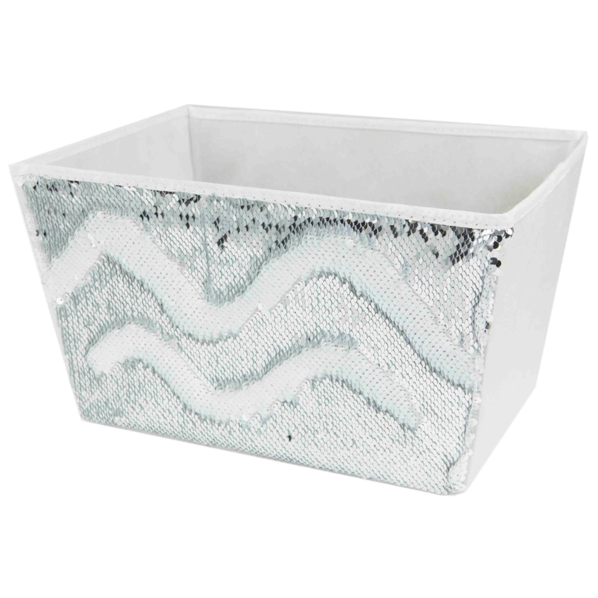 Home Basics Large Sequin Storage Bin, White/Silver $5.00 EACH, CASE PACK OF 12