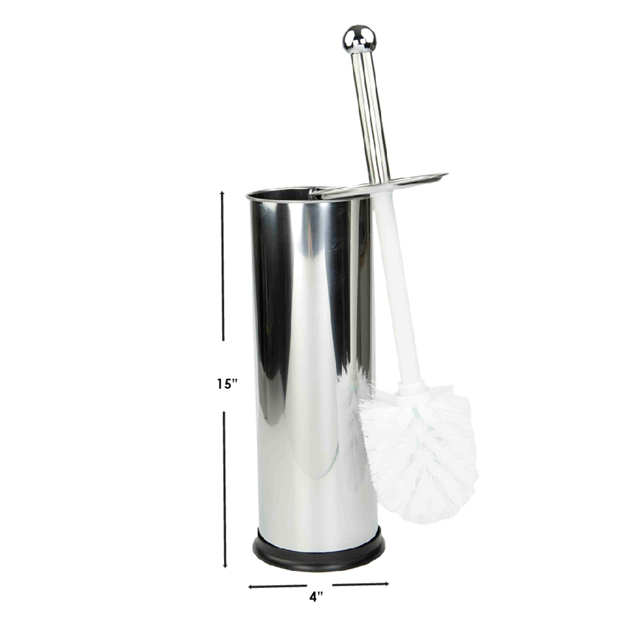 Home Basics Hide-Away and Splash Proof Polished Stainless Steel Toilet Brush with Non-Skid Hygienic Holder, Silver $6.00 EACH, CASE PACK OF 12