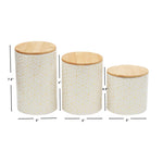 Load image into Gallery viewer, Home Basics Cubix 3 Piece Ceramic Canister Set with Bamboo Top, White $20.00 EACH, CASE PACK OF 3
