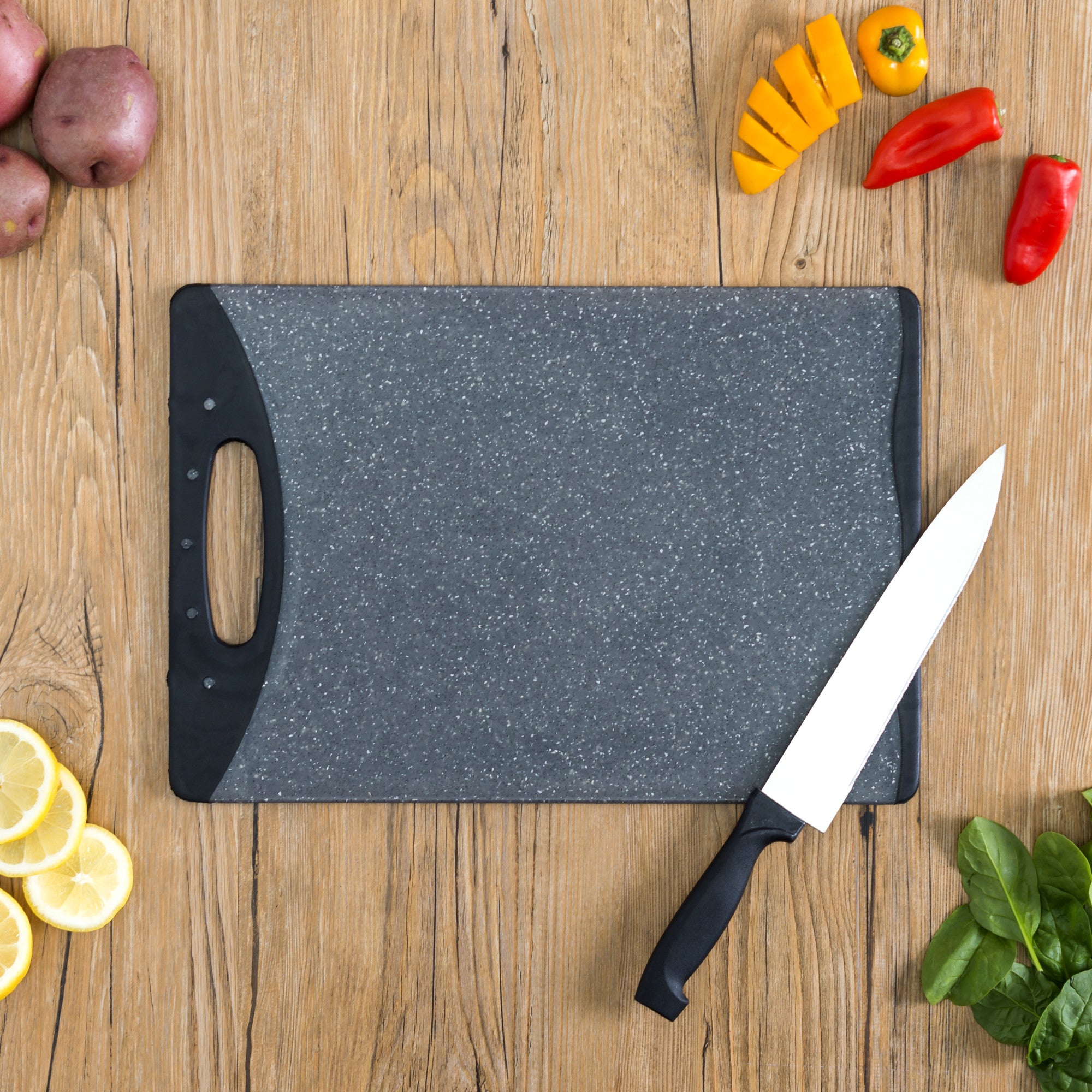 Home Basics Double Sided 10" x 14.5" Granite Plastic Cutting Board - Assorted Colors