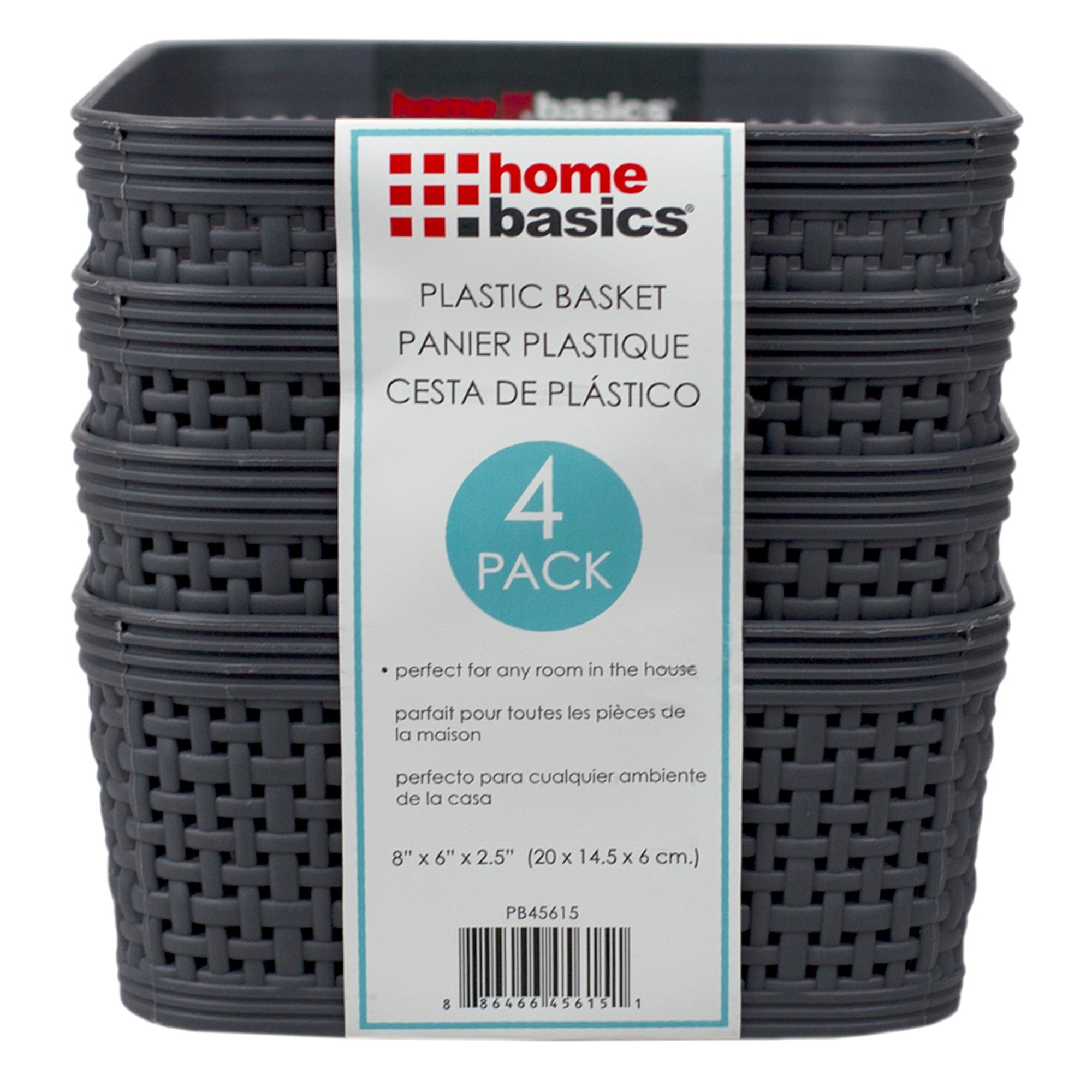 Home Basics Trellis 7.5" x 5.25" x 2.25" Multi-Purpose Stackable Plastic Storage Basket, (Pack of 4) - Assorted Colors