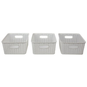 Home Basics Chevron  10.25" x 7.75" x 4" Multi-Purpose Stackable Plastic Storage Basket, (Pack of 3) - Assorted Colors