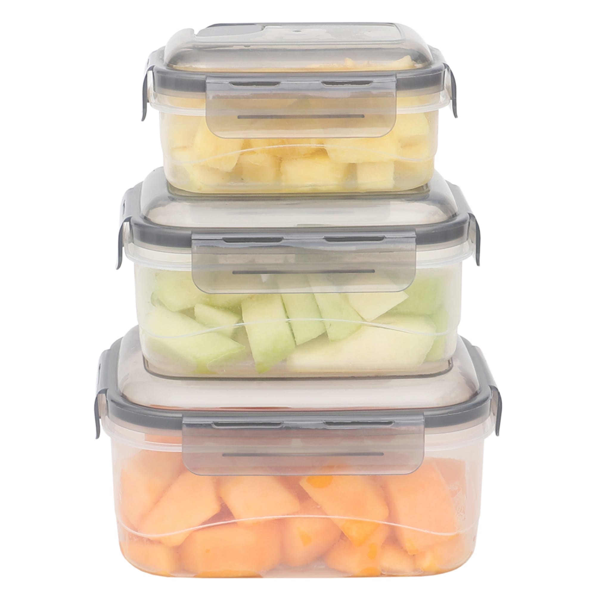 Home Basics Locking Rectangle Food Storage Containers with Grey Steam Vented Lids, (Set of 3) $6.00 EACH, CASE PACK OF 12