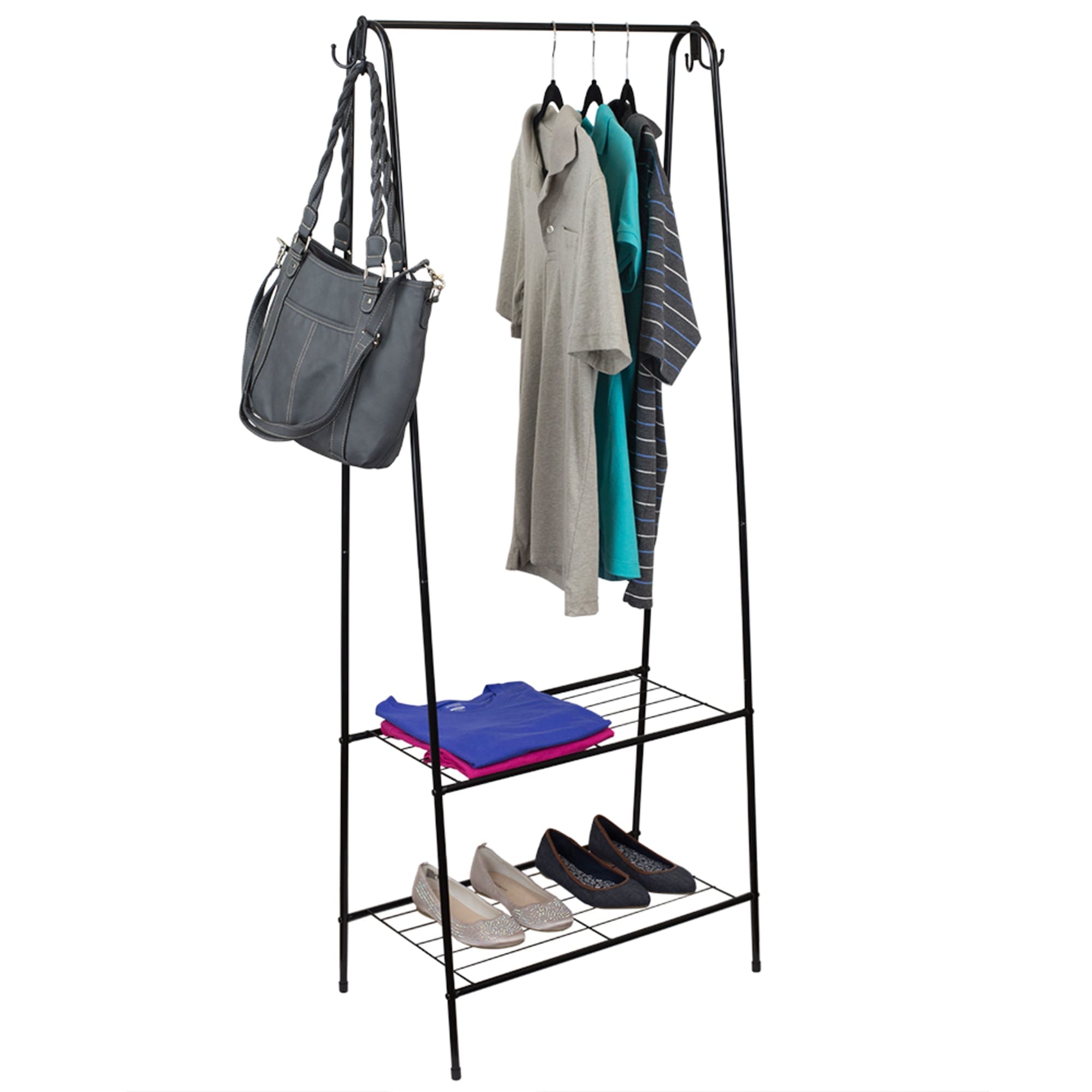 Home Basics 2 Shelf Free-Standing Garment Rack with Hooks, Black $20.00 EACH, CASE PACK OF 4