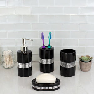 Home Basics 4 Piece Luxury Bath Accessory Set with Stunning Sequin Accents, Black $10.00 EACH, CASE PACK OF 12