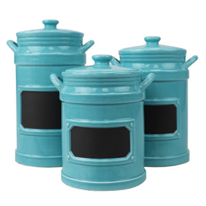 Home Basics 3 Piece Ceramic Canisters with Chalkboard Labels, Turquoise $20 EACH, CASE PACK OF 2