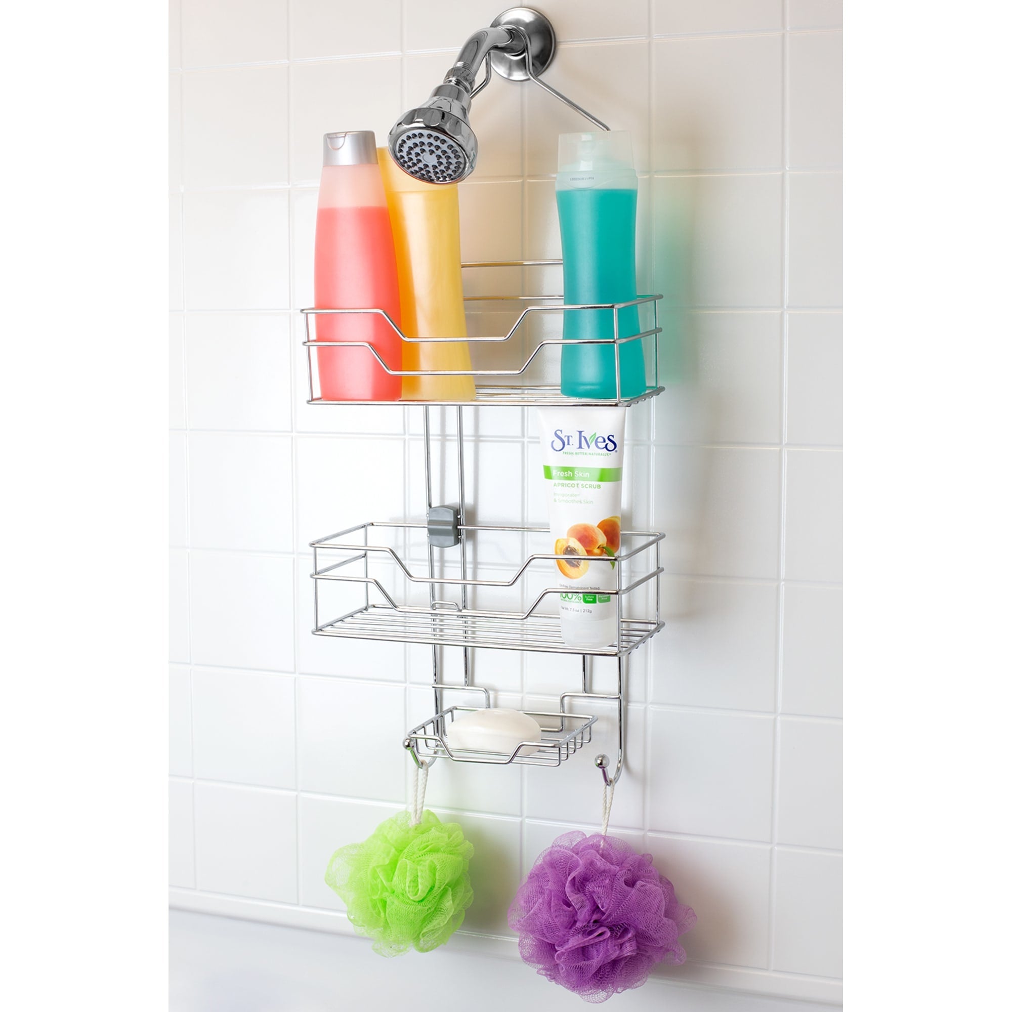 Home Basics Unity 2 Tier Shower Caddy with Bottom Hooks and Center