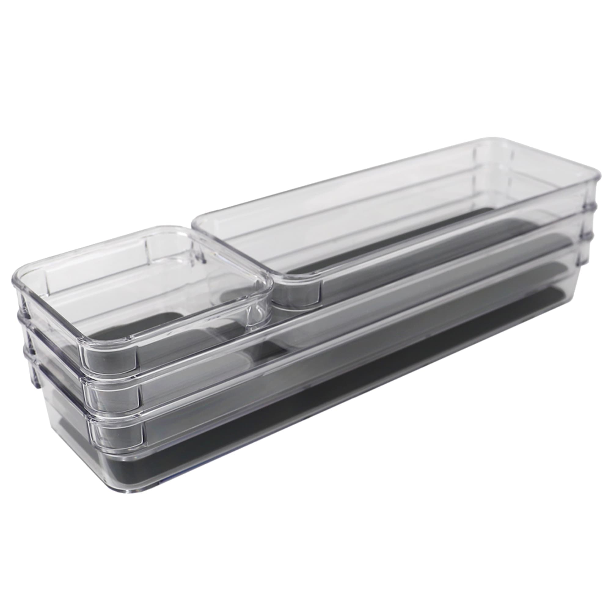 Home Basics 4 Compartment Rubber Lined Plastic Drawer Organizer, (Set of 4), Grey $5.00 EACH, CASE PACK OF 12
