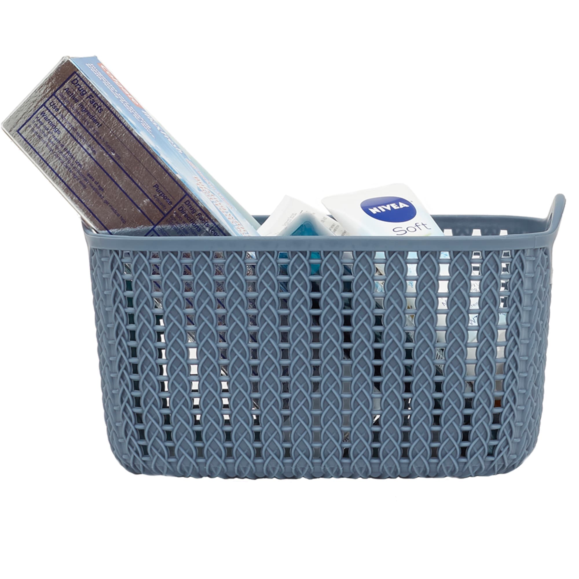 Home Basics 3L Crochet-Designed Plastic Basket, Blue $2.00 EACH, CASE PACK OF 24