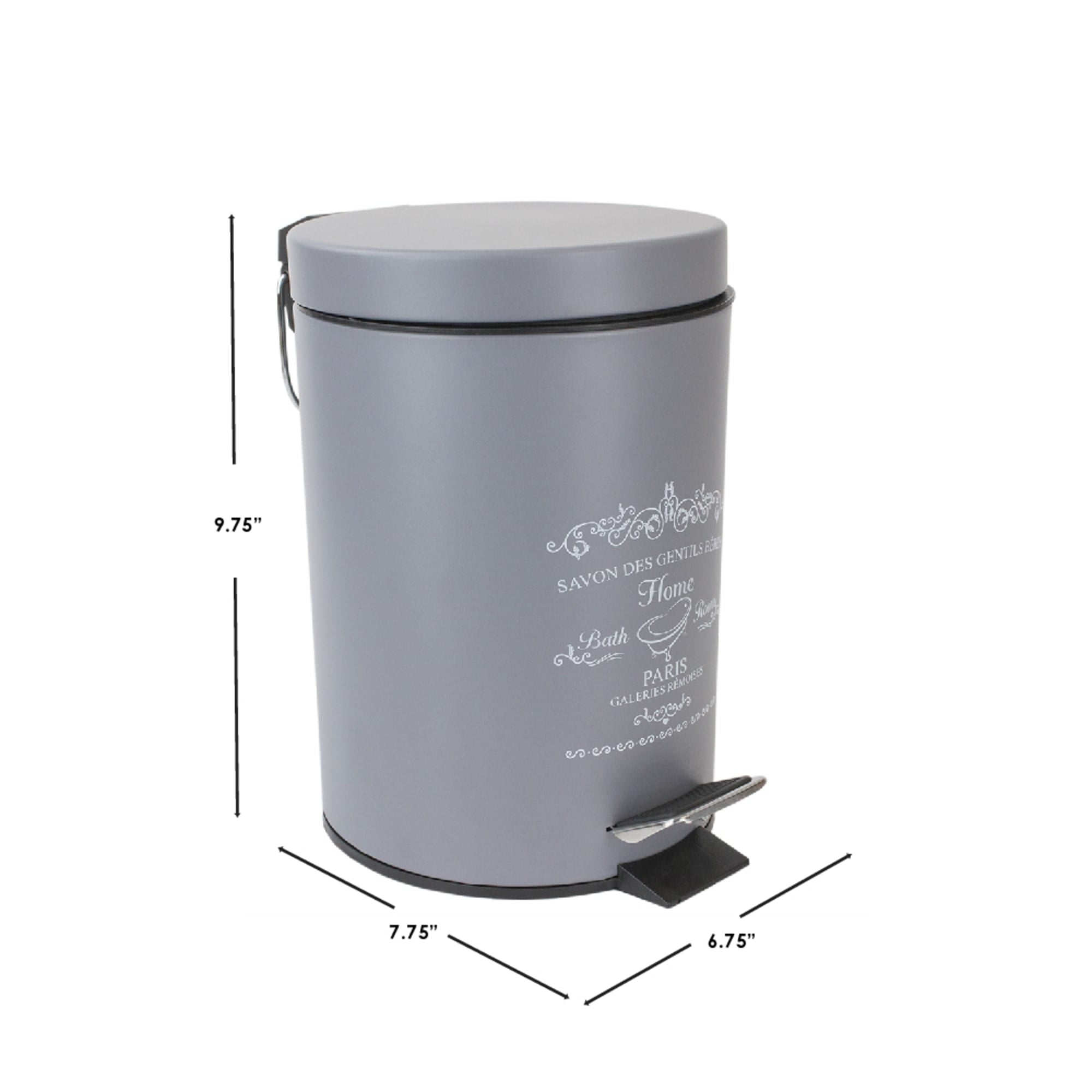 Home Basics Paris 3 Liter Waste Bin, Grey $8.00 EACH, CASE PACK OF 6