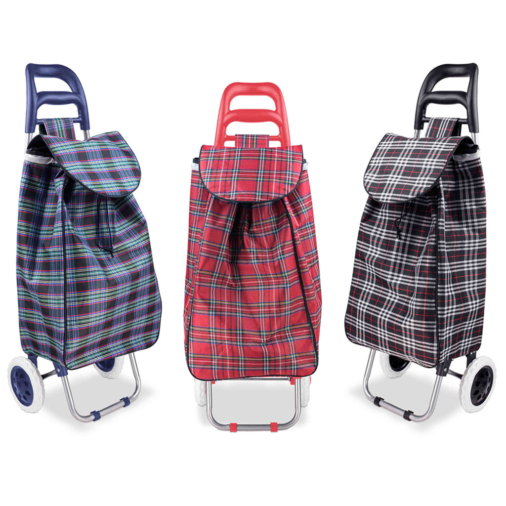 Home Basics Plaid Rolling Shopping Cart - Assorted Colors