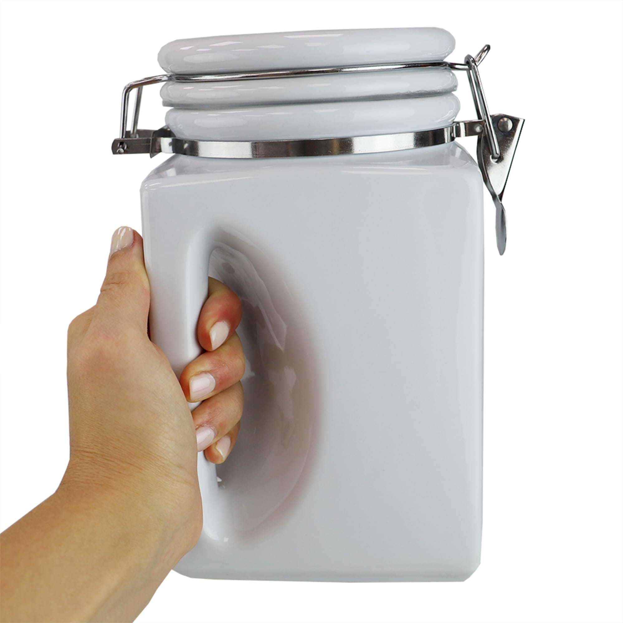 Home Basics Easy Grip 4 Piece Ceramic Canisters with Spoons, White $30.00 EACH, CASE PACK OF 2