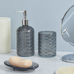 Load image into Gallery viewer, Home Basics Rippled 3 Piece Glass Bath Accessory Set, Grey $6.00 EACH, CASE PACK OF 8
