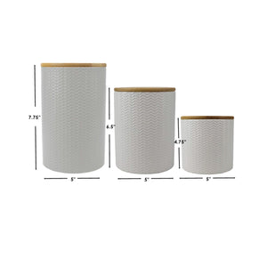 Home Basics Wave 3 Piece Ceramic Canister Set With Bamboo Tops, White $20.00 EACH, CASE PACK OF 3