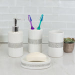Load image into Gallery viewer, Home Basics 4 Piece Ceramic Luxury Bath Accessory Set with Stunning Sequin Accents, White $10.00 EACH, CASE PACK OF 12

