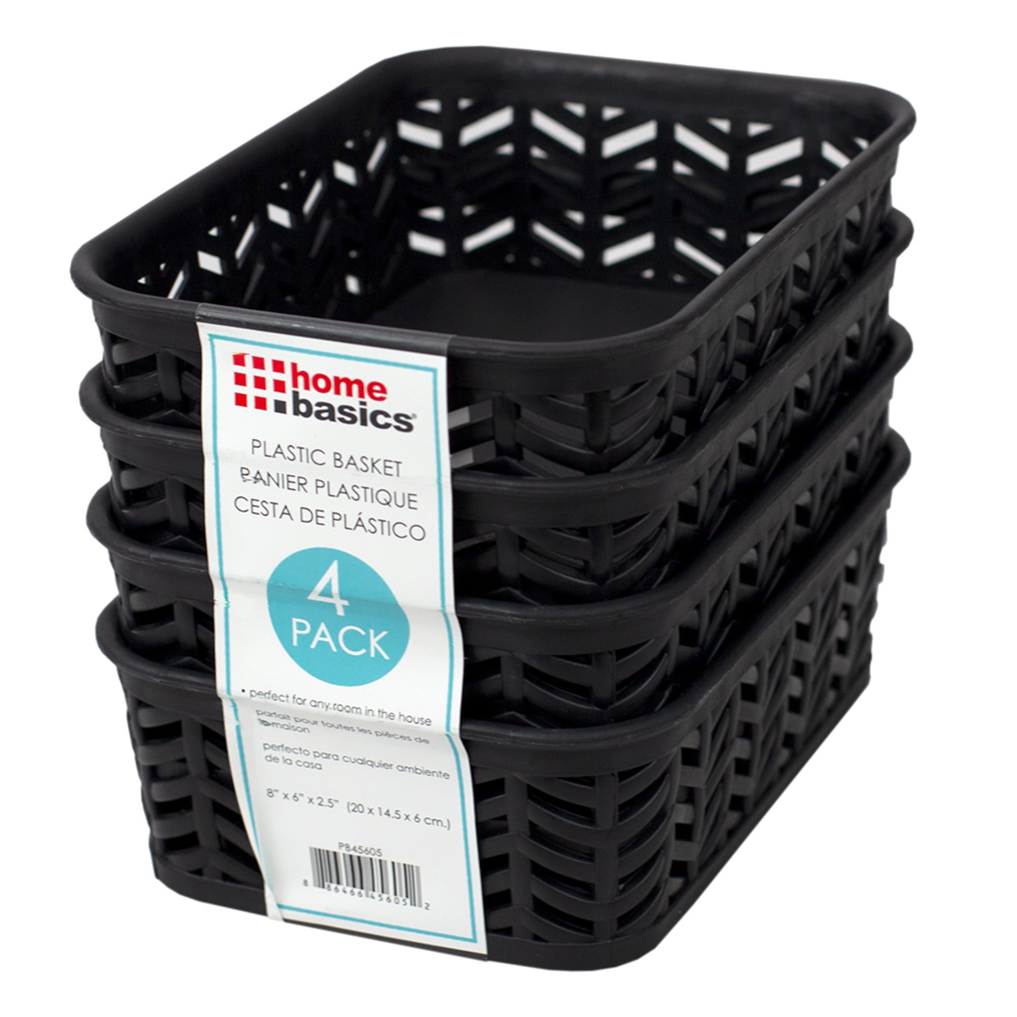 Home Basics Chevron 7.75" x 5.5" x 2.5"  Multi-Purpose Stackable Plastic Storage Basket, (Pack of 4) - Assorted Colors