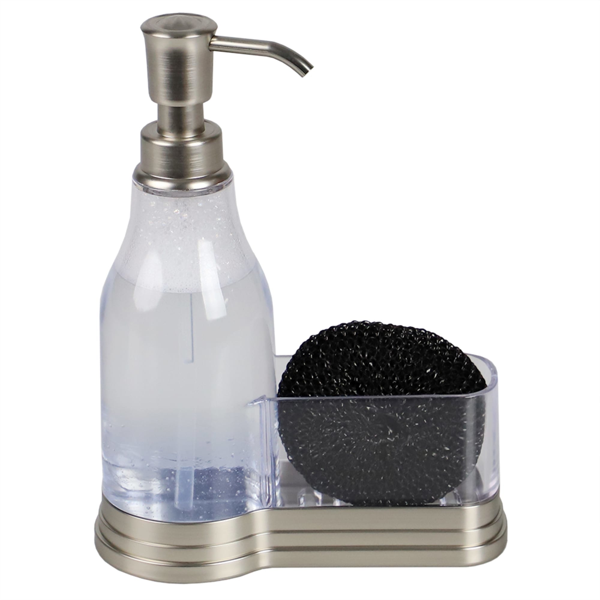Home Basics Plastic Soap Dispenser with Brushed Steel Top and Fixed Sponge Holder, Chrome $6.00 EACH, CASE PACK OF 12