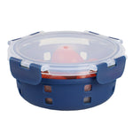 Load image into Gallery viewer, Michael Graves Design Round 21 Ounce High Borosilicate Glass Food Storage Container with Plastic Lid, Indigo $6.00 EACH, CASE PACK OF 12
