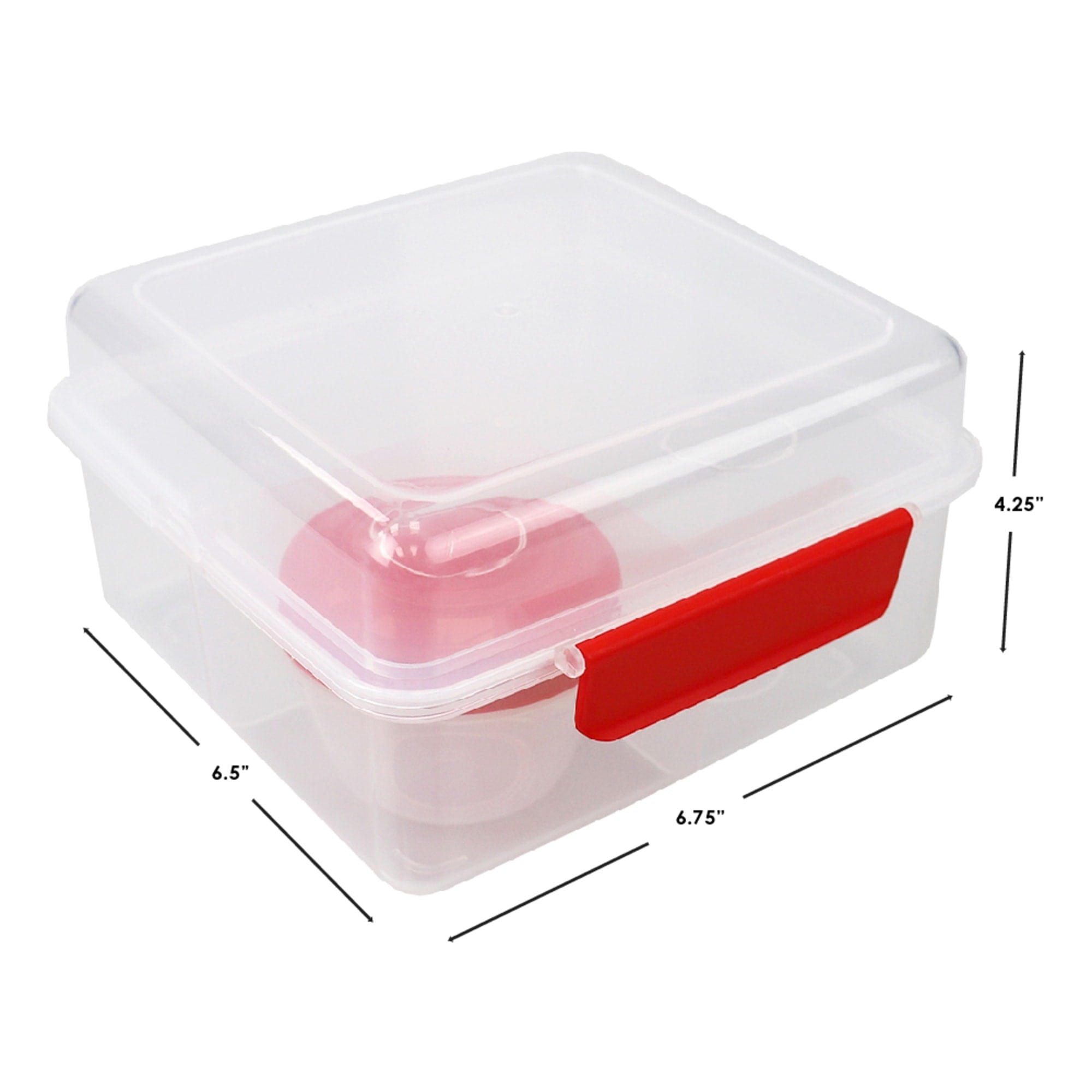 Home Basics Locking Multi-Compartment Plastic Lunch Box with Small Food  Storage Container, Red, FOOD PREP