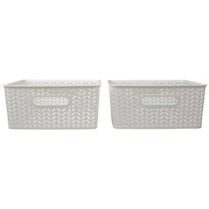 Home Basics Chevron 14" x 12" x 5.25" Multi-Purpose Stackable Plastic Storage Basket, (Pack of 2) - Assorted Colors