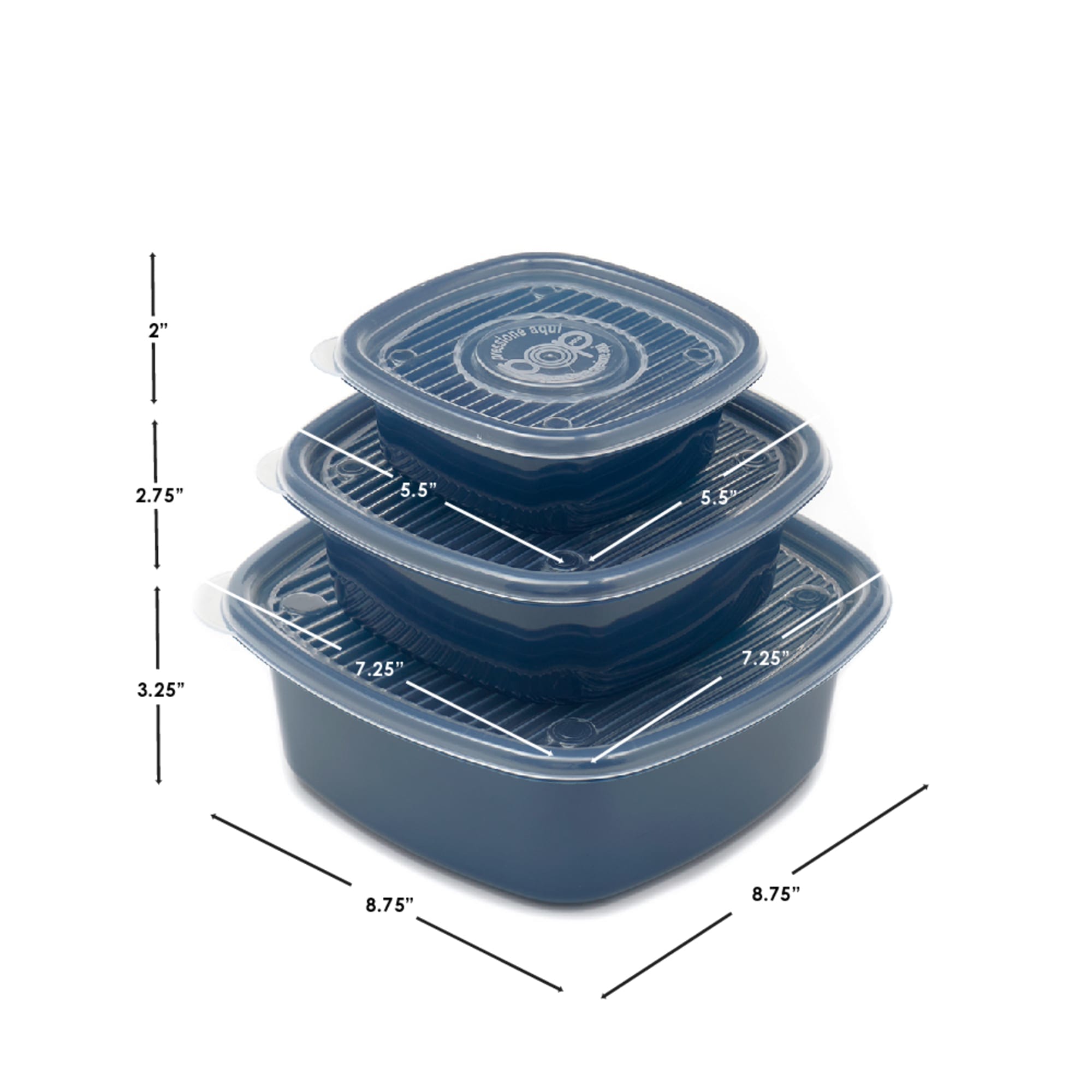 Home Basics 6 Piece Square Plastic Meal Prep Set, Blue $5.00 EACH, CASE PACK OF 8