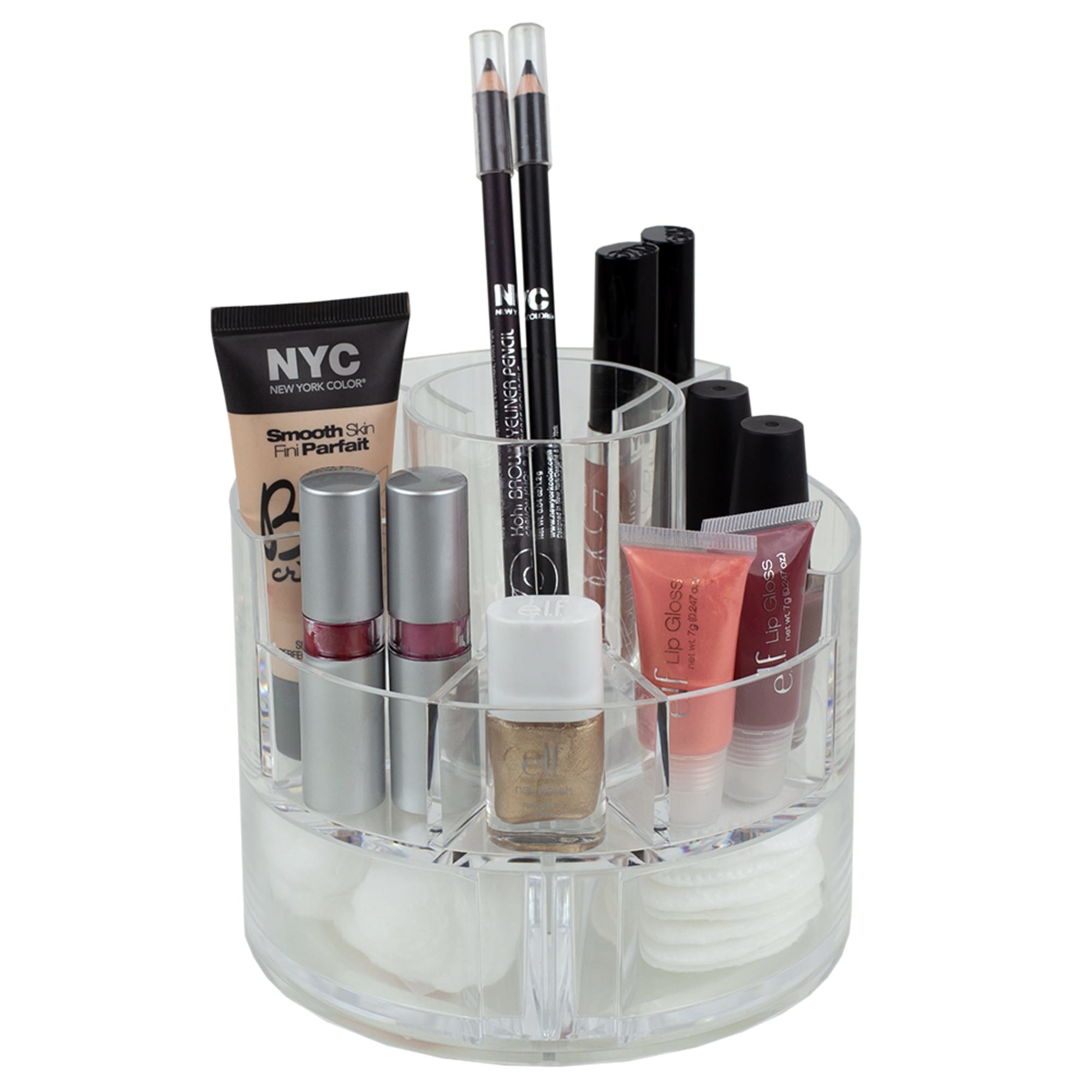 Home Basics Round Shatter-Resistant 5 Compartment Plastic Compact Cosmetic Organizer, Clear $8.00 EACH, CASE PACK OF 12