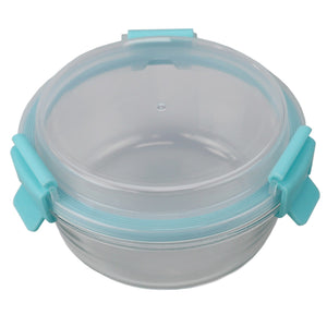 Home Basics 21 oz.  Round Leak and Spill Proof  Borosilicate Glass  Food Storage Dishwasher Safe Meal Prep Storage Container with Air-tight Plastic Lid, Turquoise $4 EACH, CASE PACK OF 12