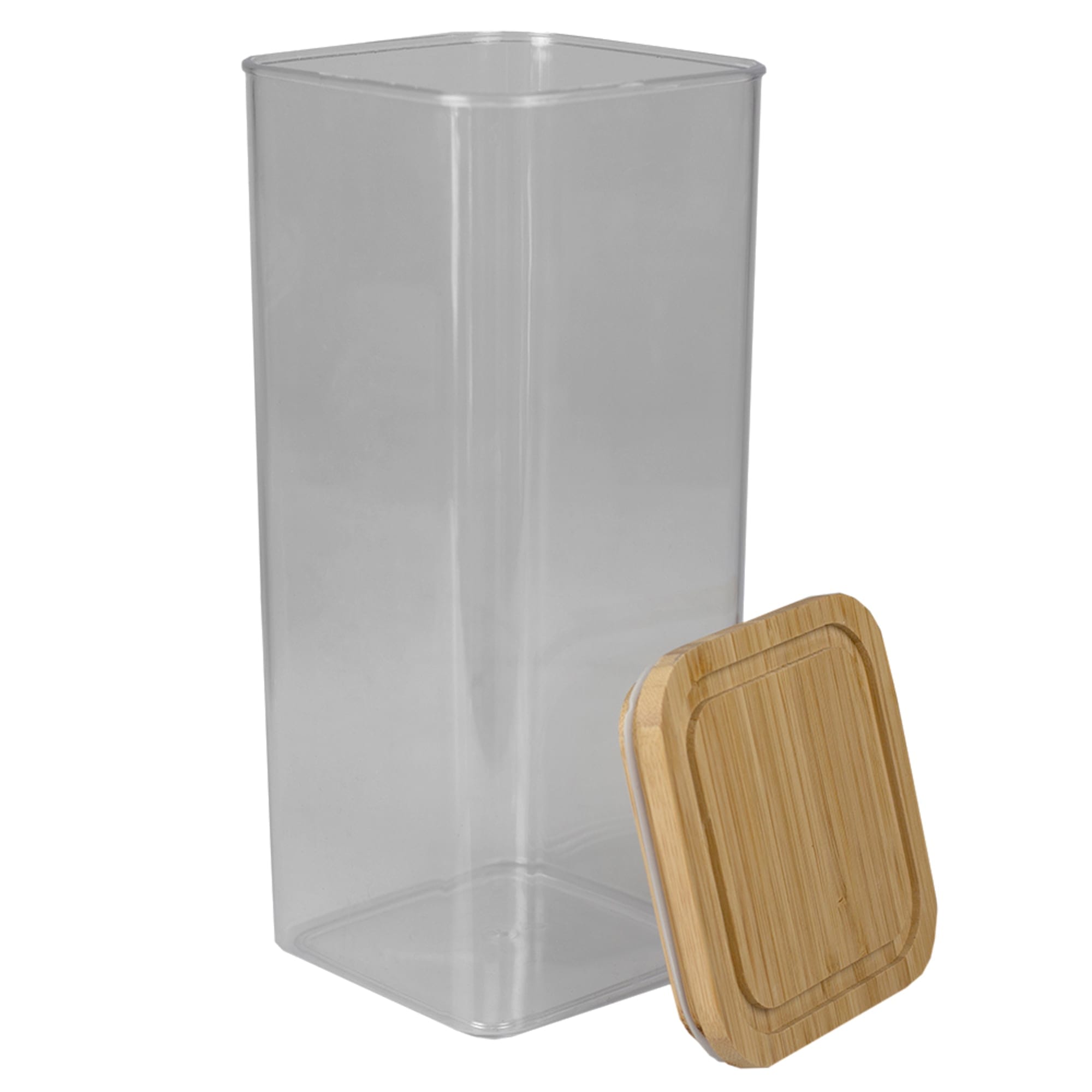 Home Basics BPA-Free Square Plastic 3 LT Canister with Air-Tight Silicone Sealed Bamboo Lid $8 EACH, CASE PACK OF 12
