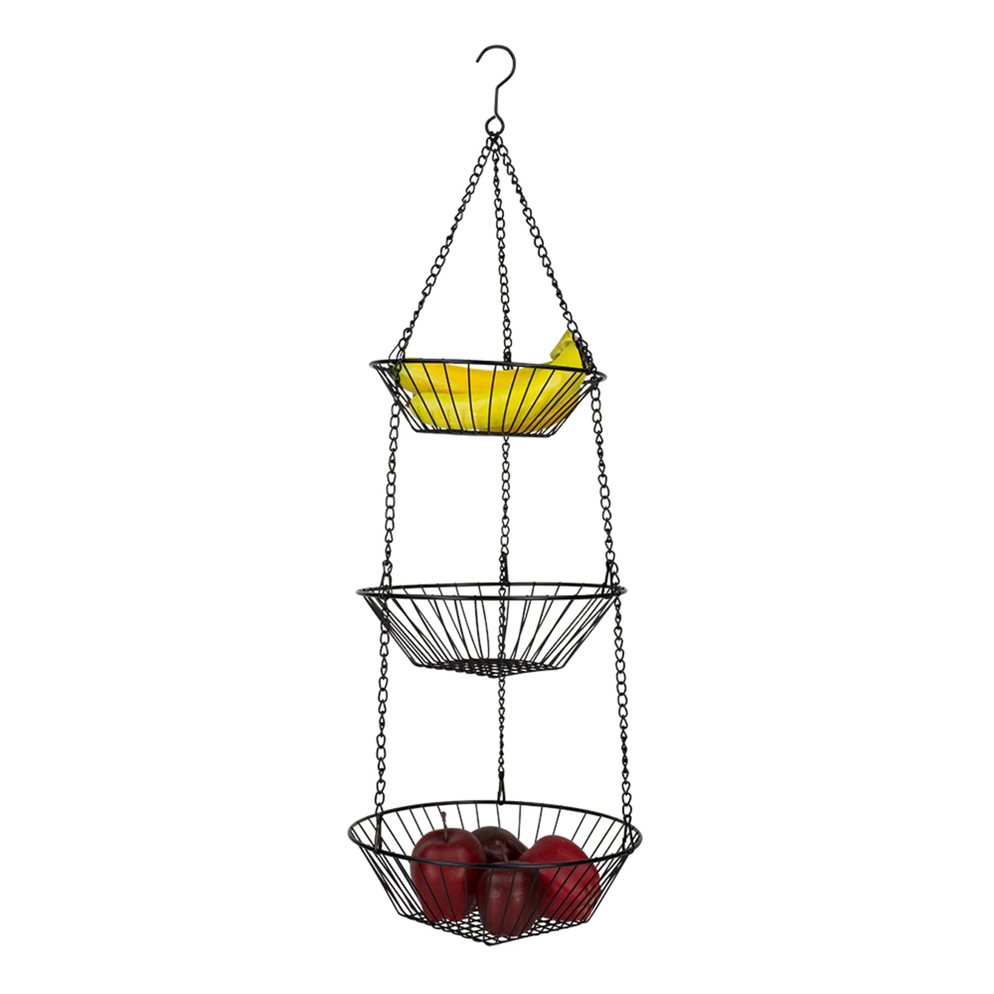 Home Basics  3 Tier Wire Hanging Round Fruit Basket, Black $5 EACH, CASE PACK OF 12