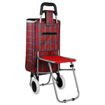 Load image into Gallery viewer, Home Basics Plaid Rolling Shopping Cart with Foldable Built-in Seat - Assorted Colors
