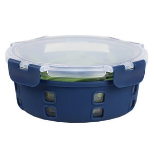 Michael Graves Design Round 32 Ounce High Borosilicate Glass Food Storage Container with Plastic Lid, Indigo $8.00 EACH, CASE PACK OF 12