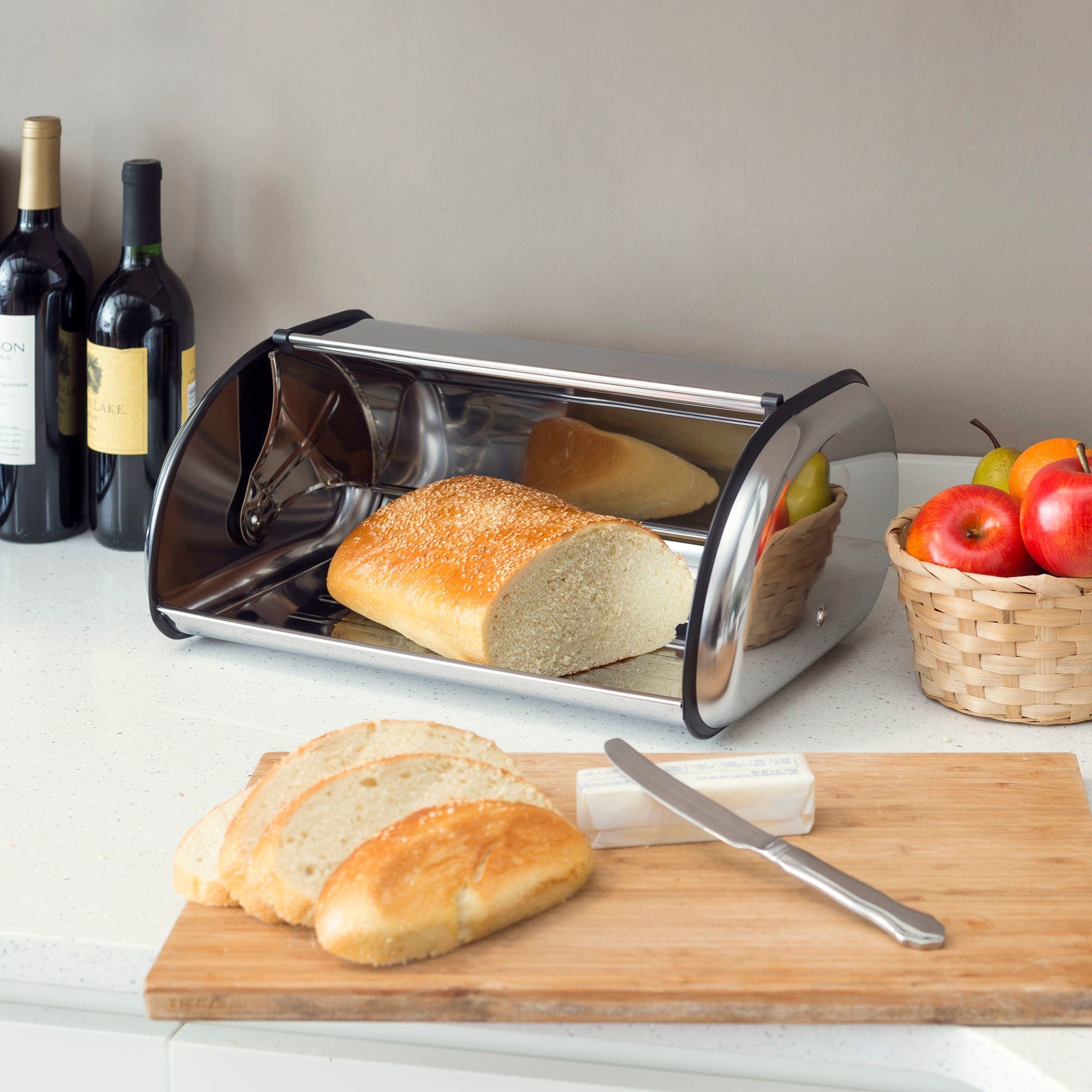 Home Basics Roll-Top Lid Stainless Steel Bread Box, Silver $20.00 EACH, CASE PACK OF 6