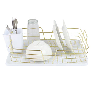 Michael Graves Design Deluxe Dish Rack with Gold Finish Wire and Removable Dual Compartment Utensil Holder, White/Gold $14.00 EACH, CASE PACK OF 6