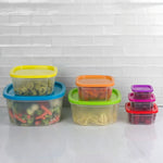 Load image into Gallery viewer, Home Basics 7-Piece Plastic Food Storage Container Set With Multi-Colored Lids $5.00 EACH, CASE PACK OF 12

