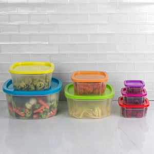 Home Basics 7-Piece Plastic Food Storage Container Set With Multi-Colored Lids $5.00 EACH, CASE PACK OF 12