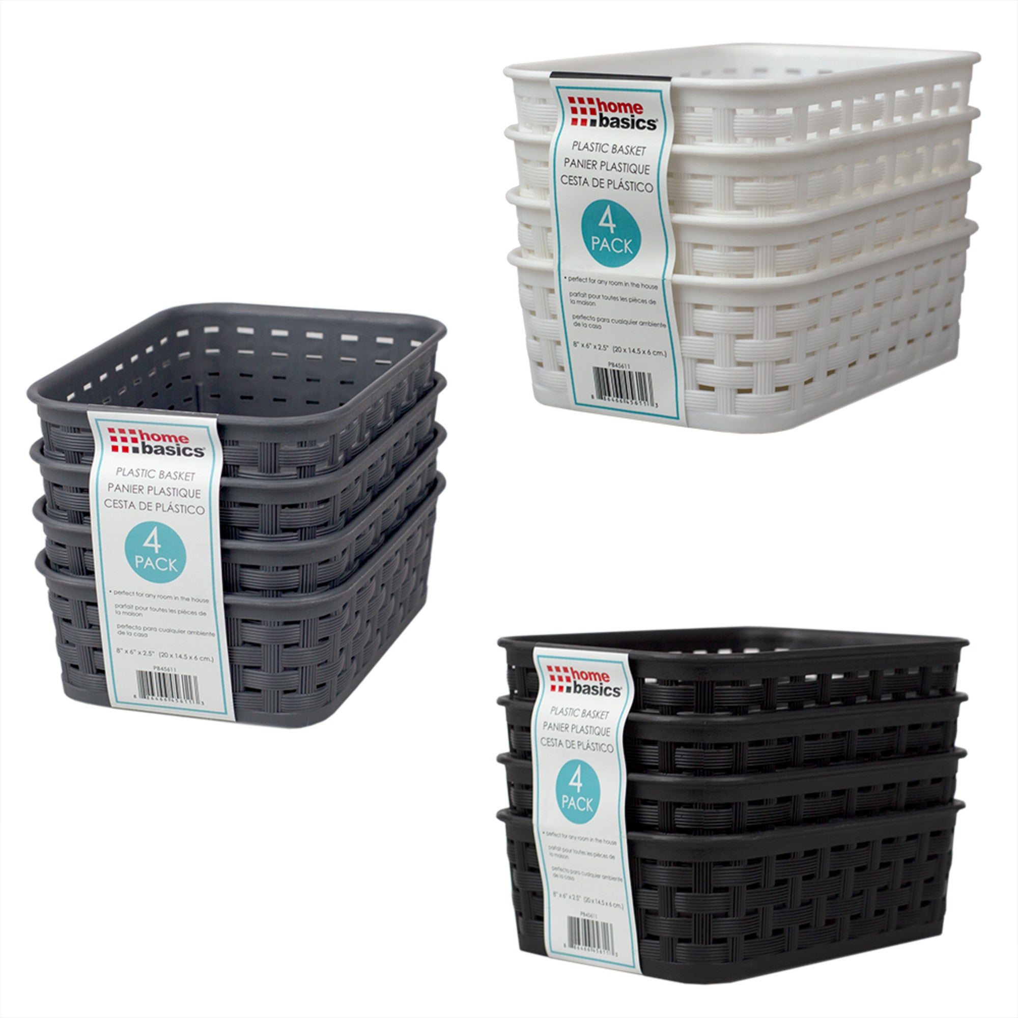 Home Basics Crossweave 7.75" x 5.25" x 2.5"  Multi-Purpose Stackable Plastic Storage Basket, (Pack of 4) - Assorted Colors