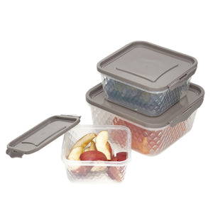 Home Basics Crystal 3 Piece Square Food Storage Containers with Locking Lids, 18.59 oz, 33.81 oz, 57.48 oz $4 EACH, CASE PACK OF 12