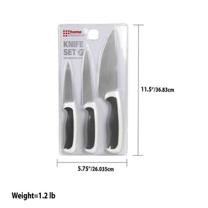 Home Basics Stainless Steel 3 Piece Knife Set - Assorted Colors