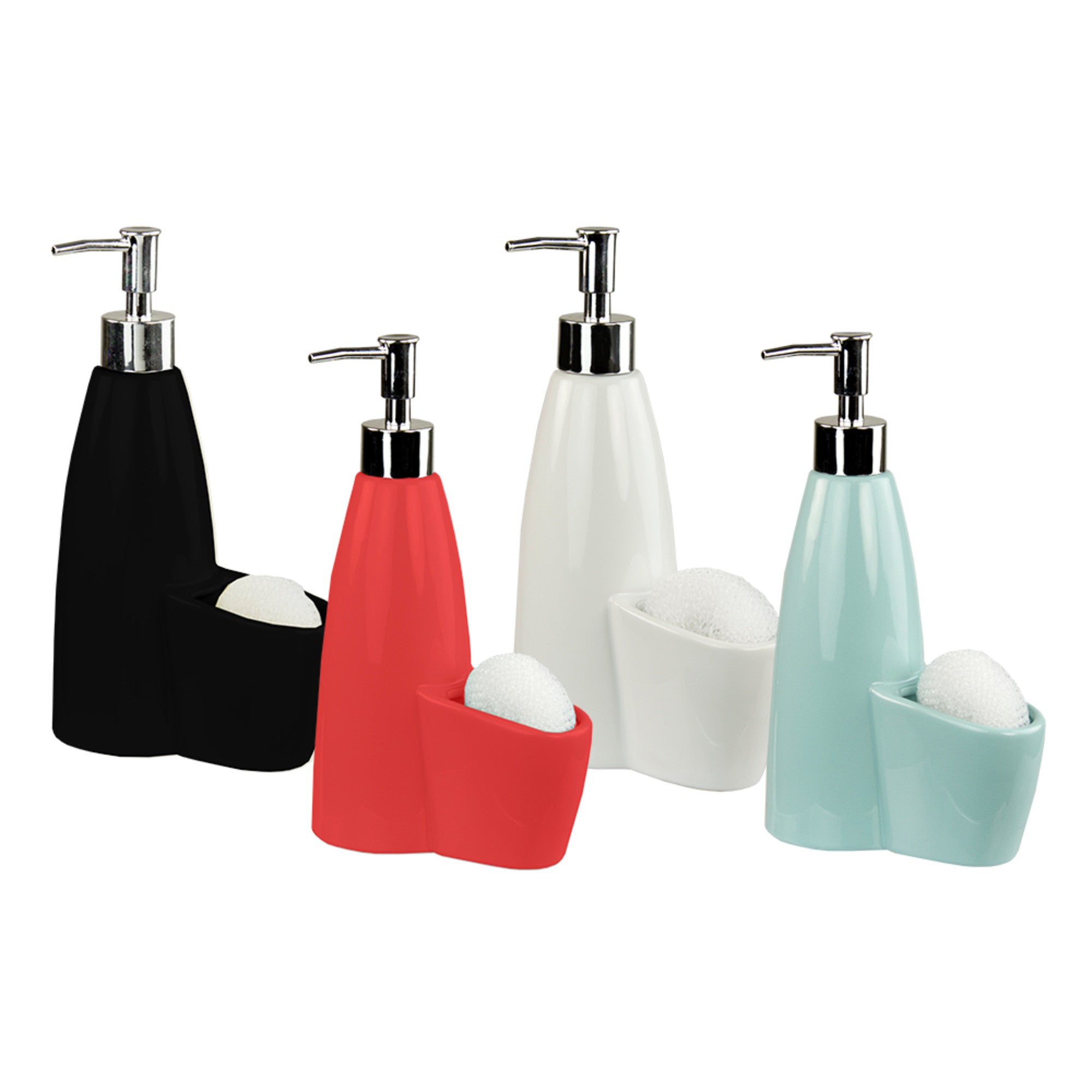 Home Basics Tall Ceramic Soap Dispenser with Sponge - Assorted Colors