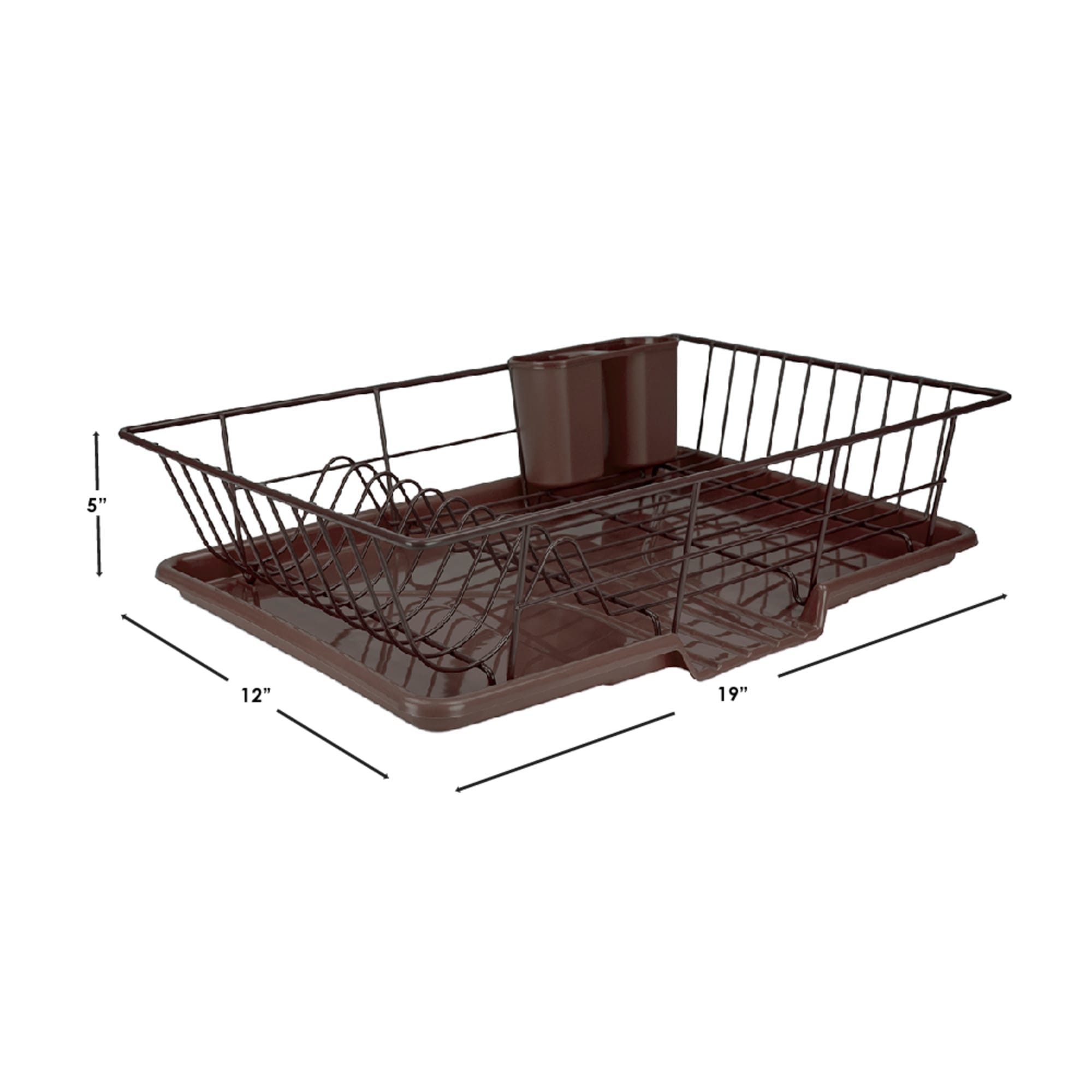 Home Basics 3 Piece Dish Drainer with Self-Draining Drip Tray, Brown $10.00 EACH, CASE PACK OF 6