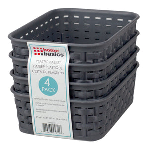 Home Basics Crossweave 7.75" x 5.25" x 2.5"  Multi-Purpose Stackable Plastic Storage Basket, (Pack of 4) - Assorted Colors