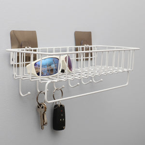 Home Basics Wall Mounted 6 Hook Vinyl Coated Key Rack with Basket, White $8.00 EACH, CASE PACK OF 12
